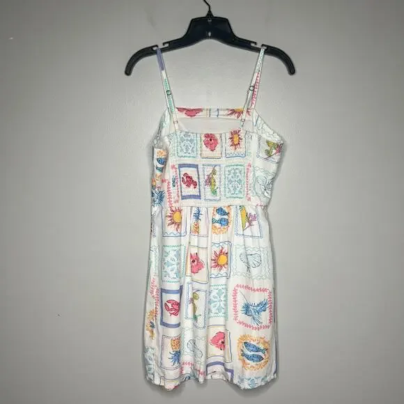 Japna Mini Sundress Amalfi Coast Print Smocked Back Coastal Linen Blend Womens M - Picture 5 of 12